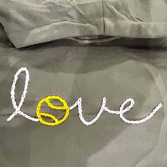 Hand Crafted Tops - NWT HandCrafted Embroidered Olive Green Tennis Sweatshirt Hoodie Love  Stitching